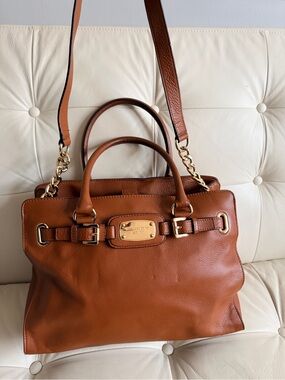 Michael Kors Cognac Leather Satchel with Gold Hardware